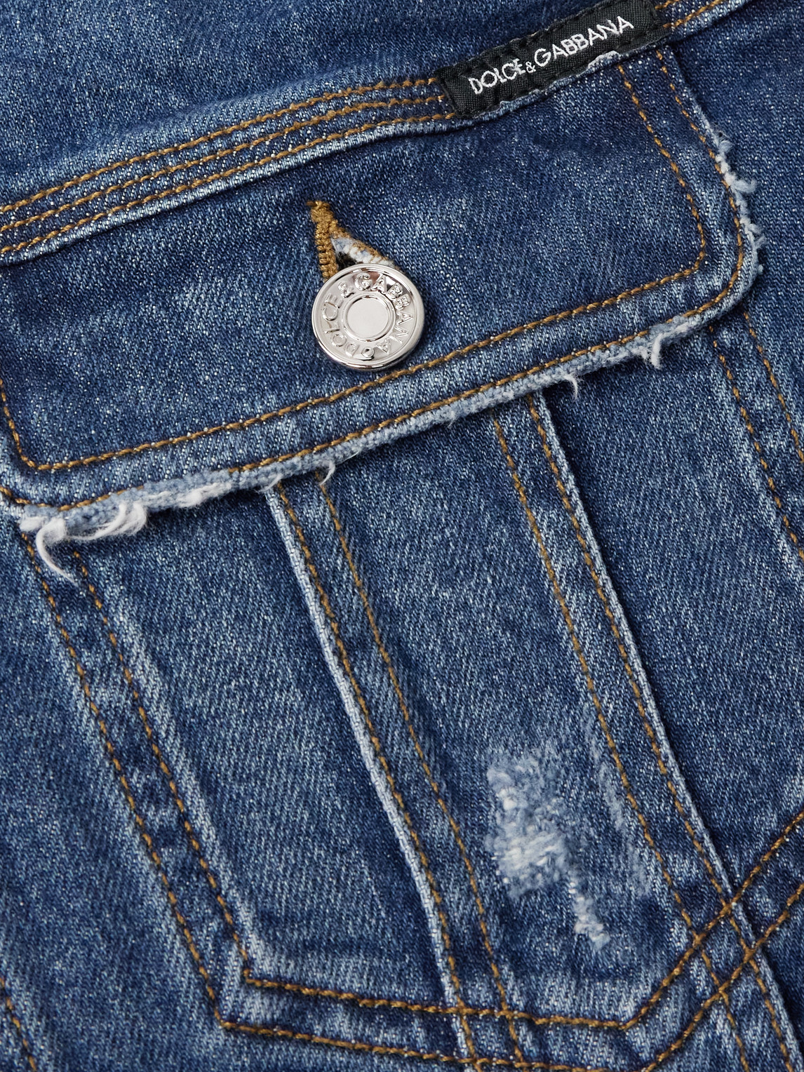 Dolce & Gabbana Blue Jacket With Classic Collar And Rips In Denim Stretch Man In Blue