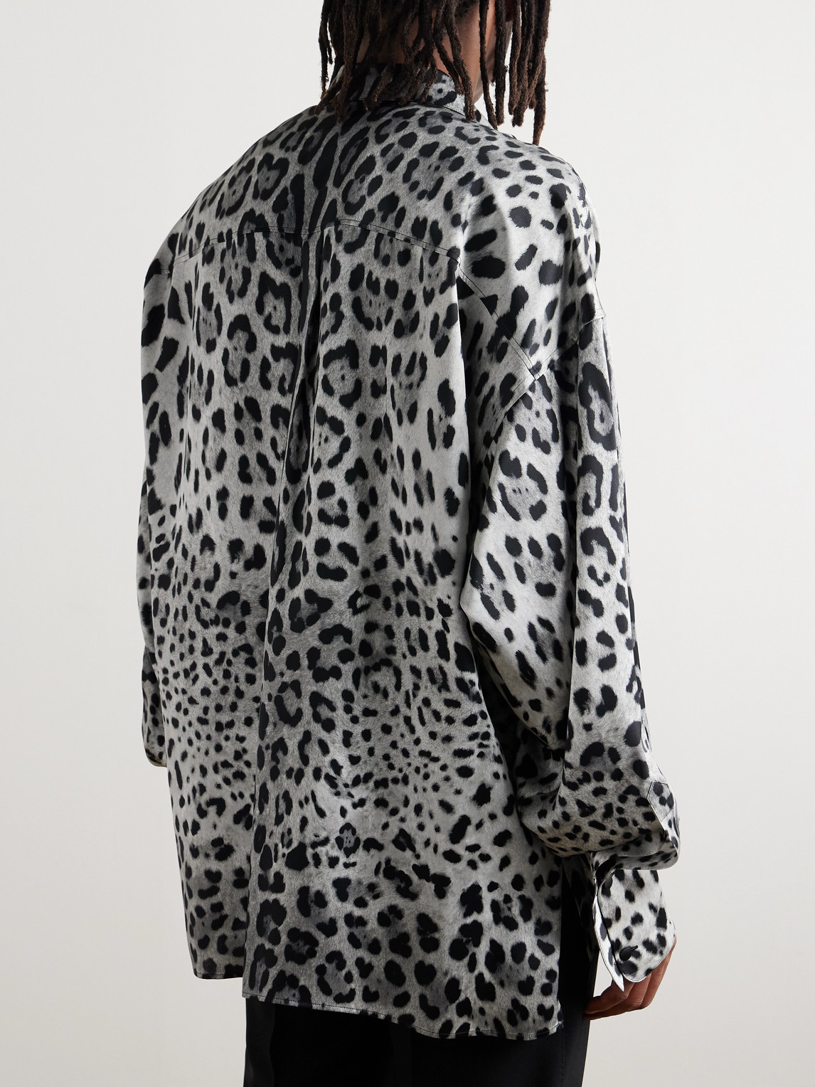 Dolce & Gabbana Grey Shirt With Leopard Print All-over And Logo Lettering In Animal Print