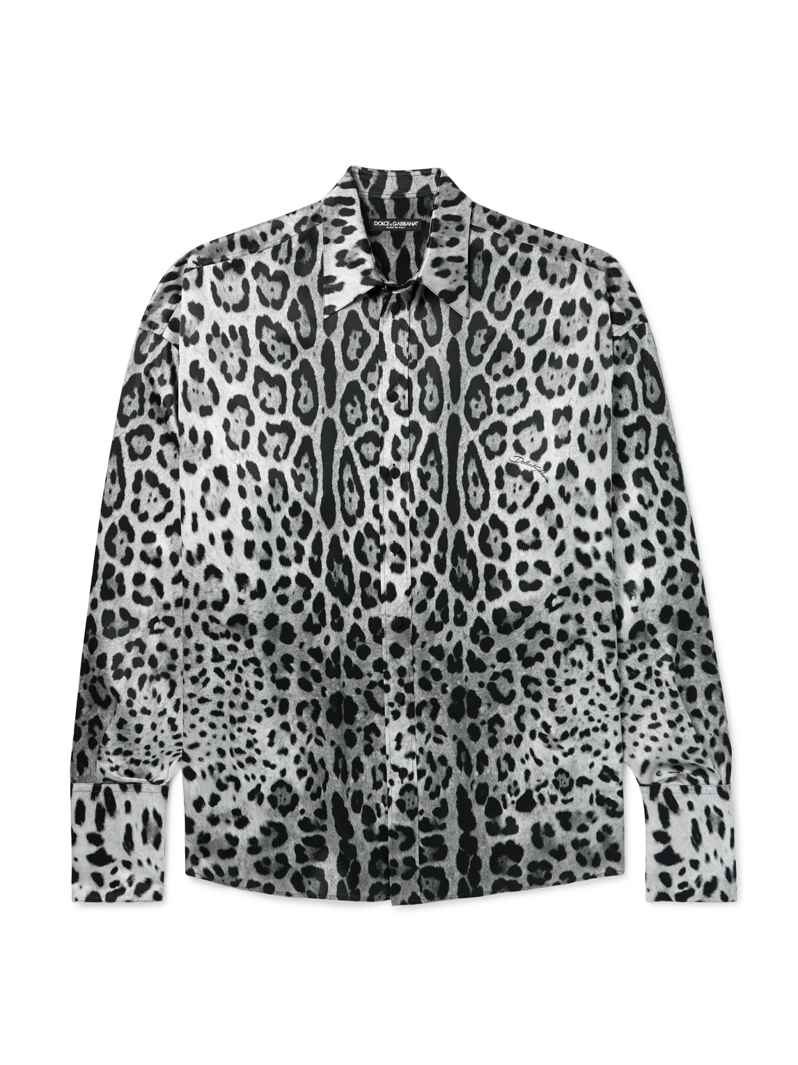 Dolce & Gabbana Grey Shirt With Leopard Print All-over And Logo Lettering In Animal Print