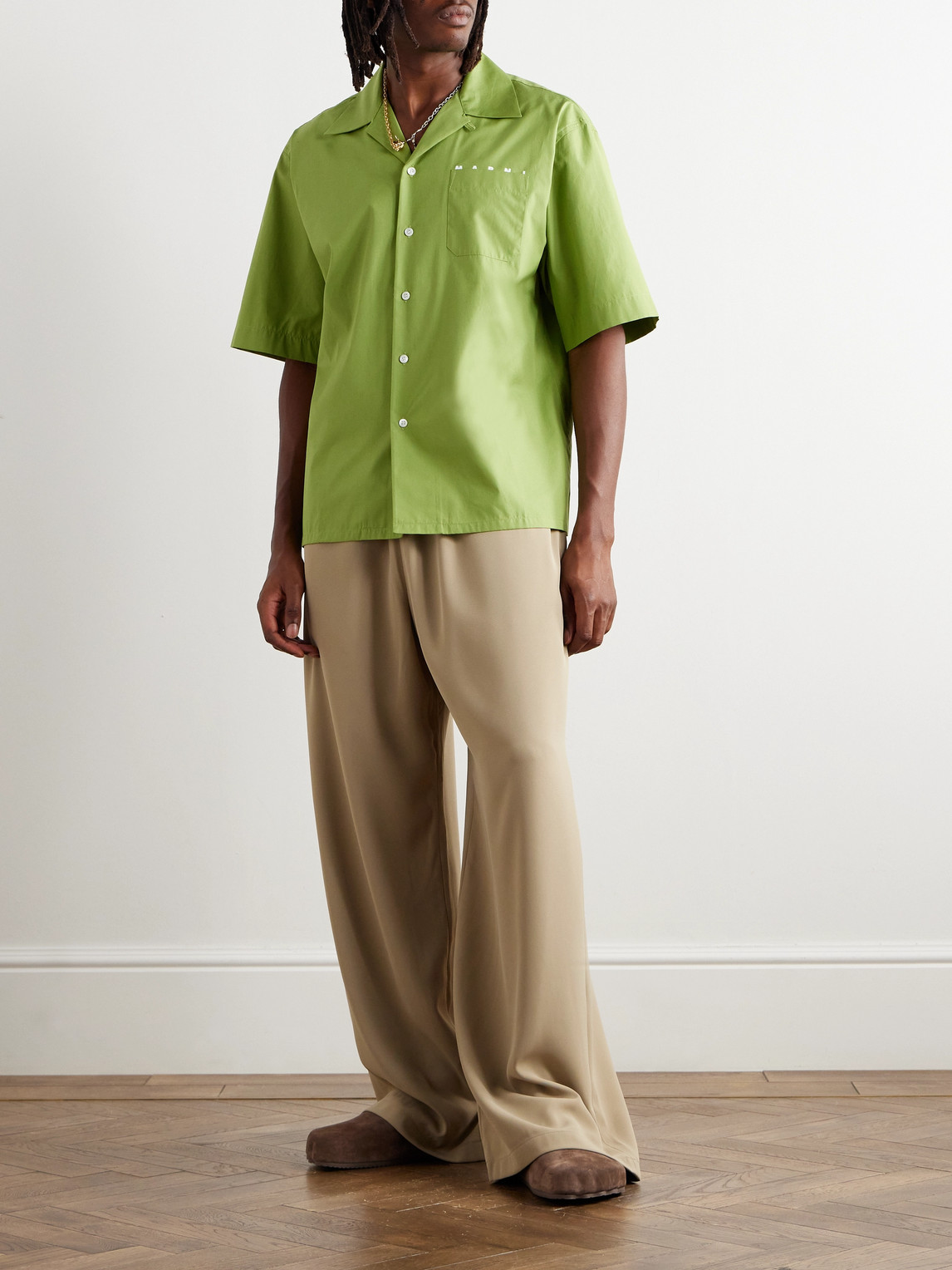 Marni Convertible-Collar Logo-Print Cotton-Poplin Shirt - Men