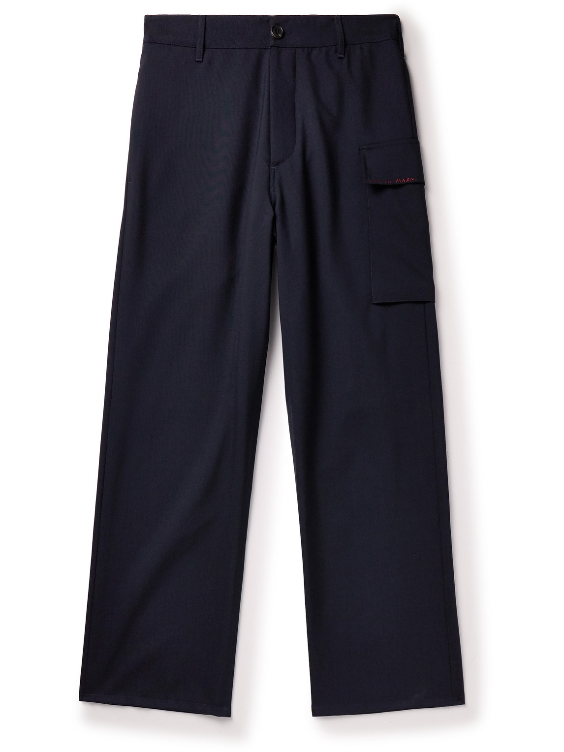 Marni Straight-leg Logo-embroidered Virgin Wool Trousers In Blue
