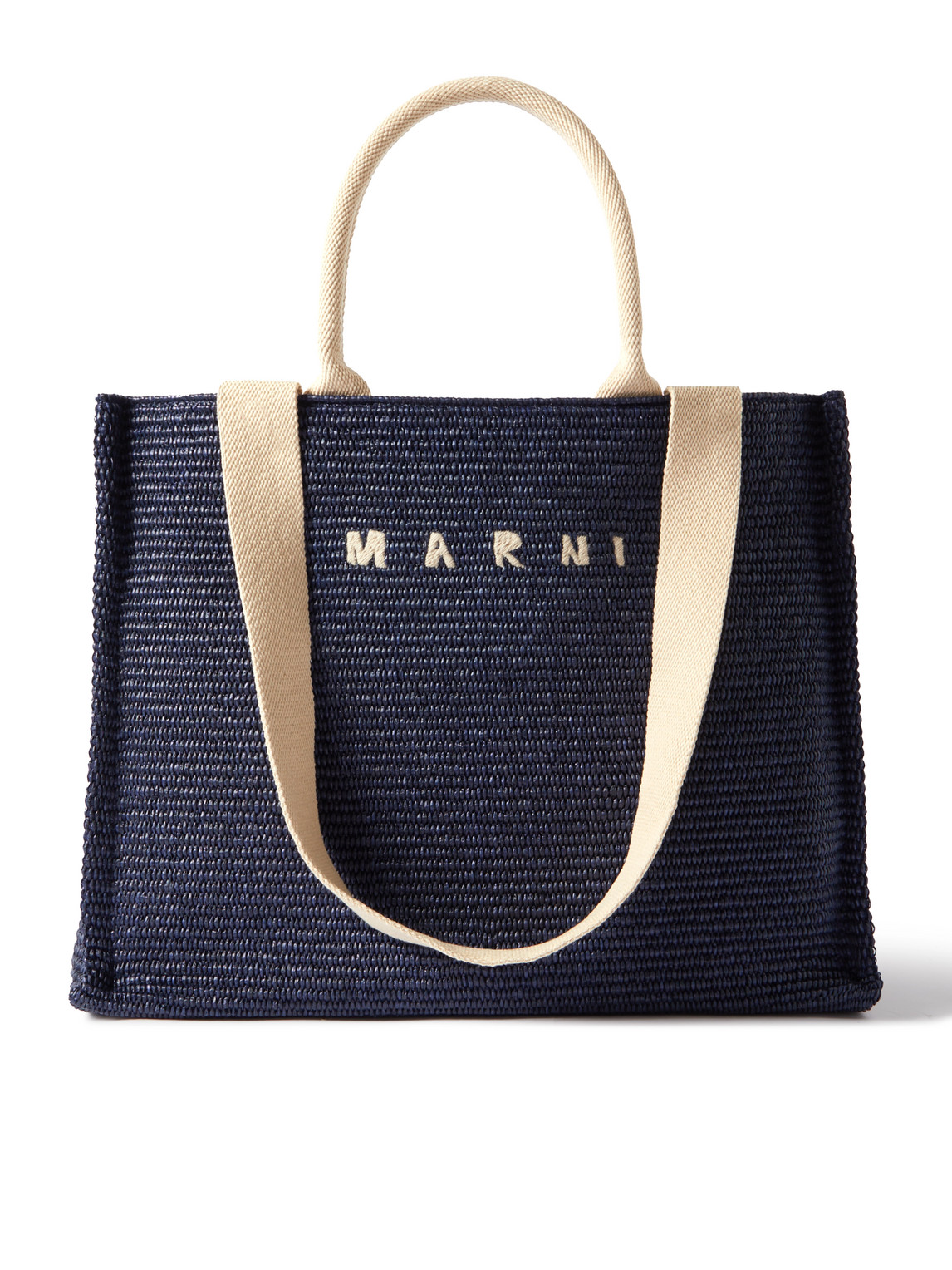 Marni Rectangular Tote Bag With Woven Texture And 2 Handles In Blue