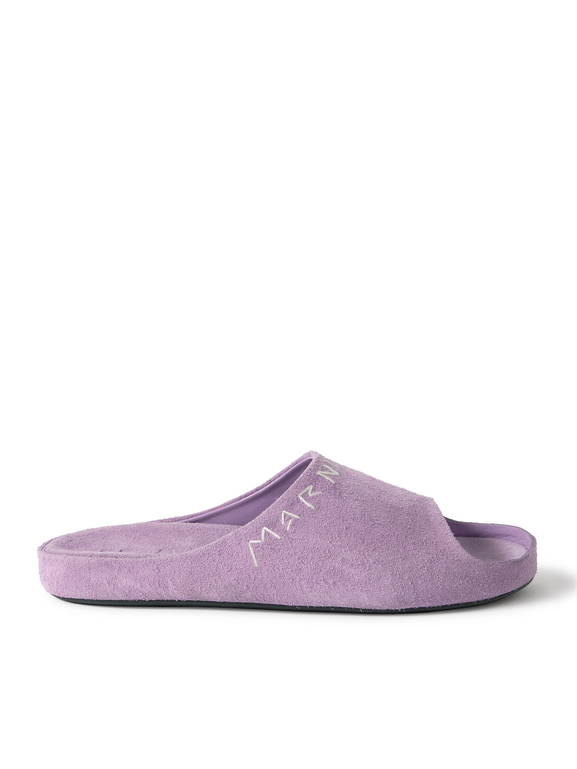 MARNI LOGO-EMBROIDERED SUEDE SLIDES