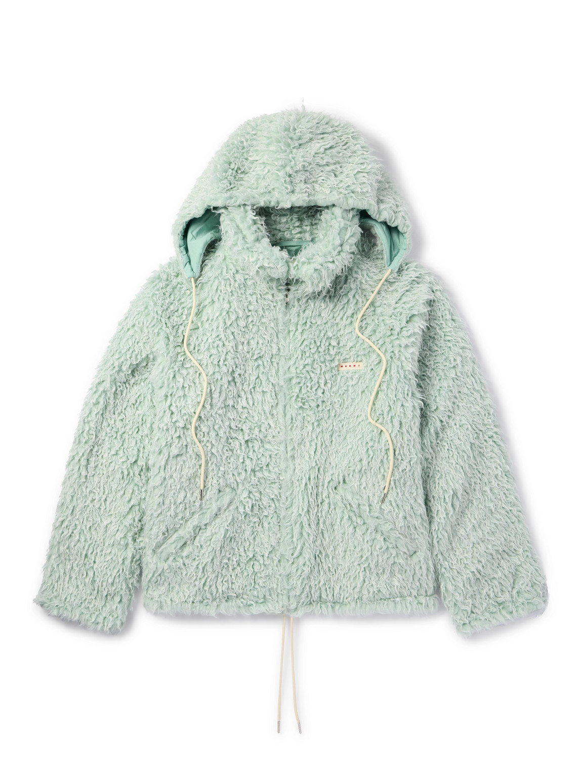 Marni Long Pile Shaggy Faux Fur Hooded Jacket Blue In Green