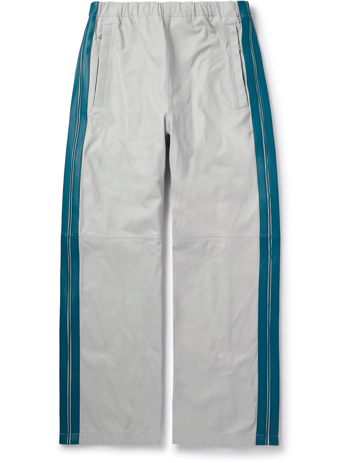 Straight-Leg Striped Leather Trousers