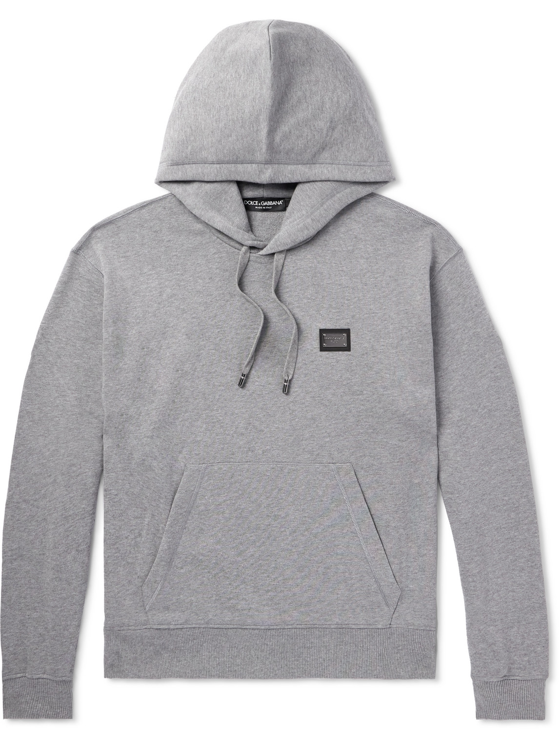 Dolce&Gabbana Leather-Trimmed Logo-Appliquéd Cotton-Jersey Hoodie