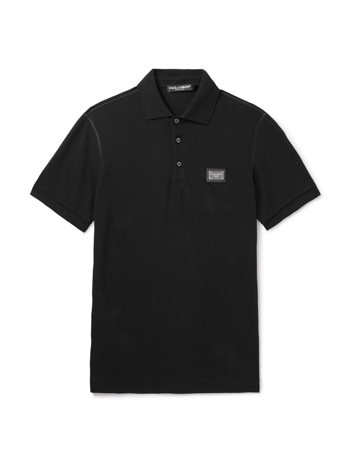 Dolce&Gabbana Leather-Trimmed Logo-Appliquéd Cotton-Piqué Polo Shirt