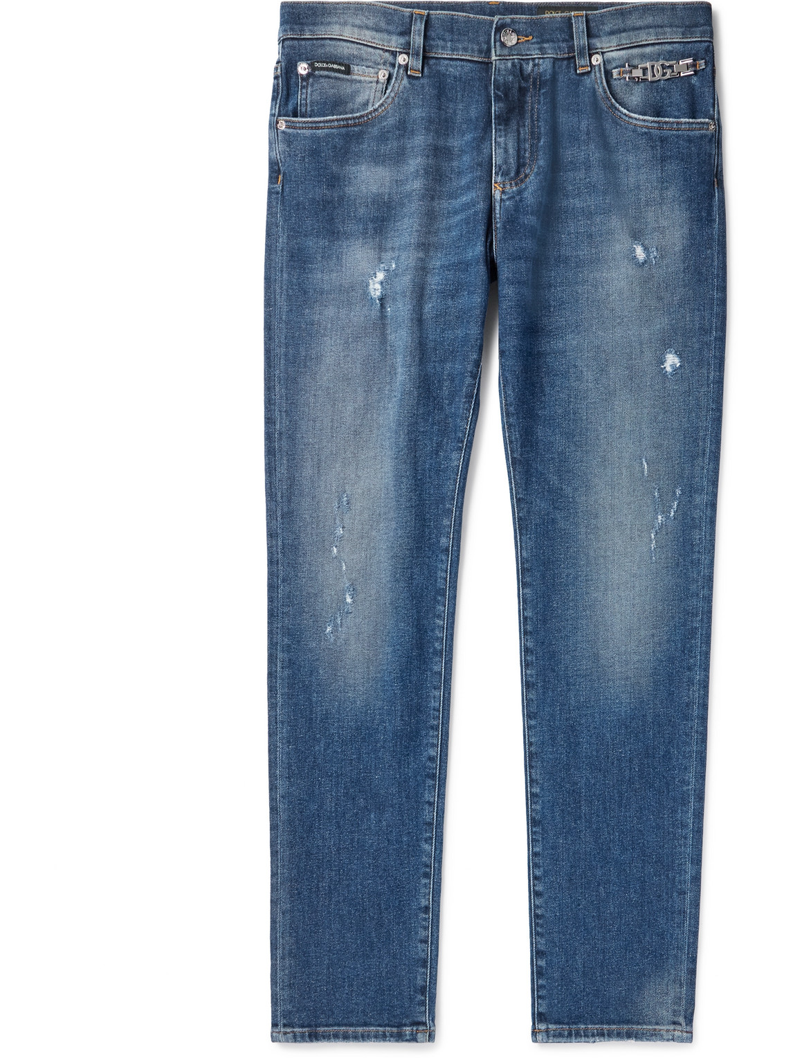 Dolce&Gabbana Slim-Fit Straight-Leg Embellished Distressed Jeans