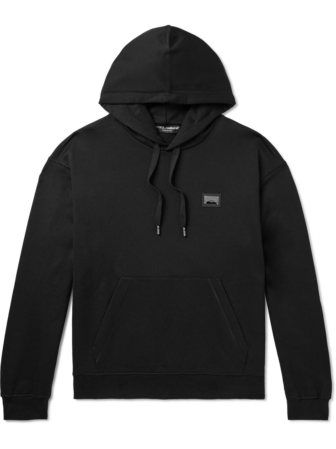 Dolce&Gabbana Leather-Trimmed Logo-Appliquéd Cotton-Jersey Hoodie
