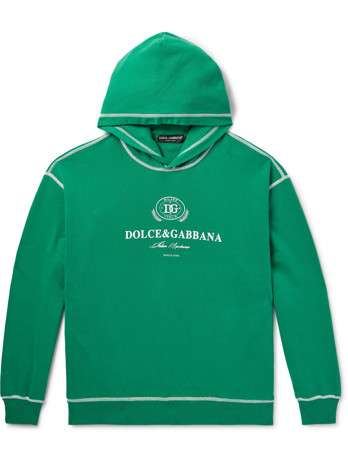Dolce & Gabbana Oversized Logo-print Cotton-jersey Hoodie In Green