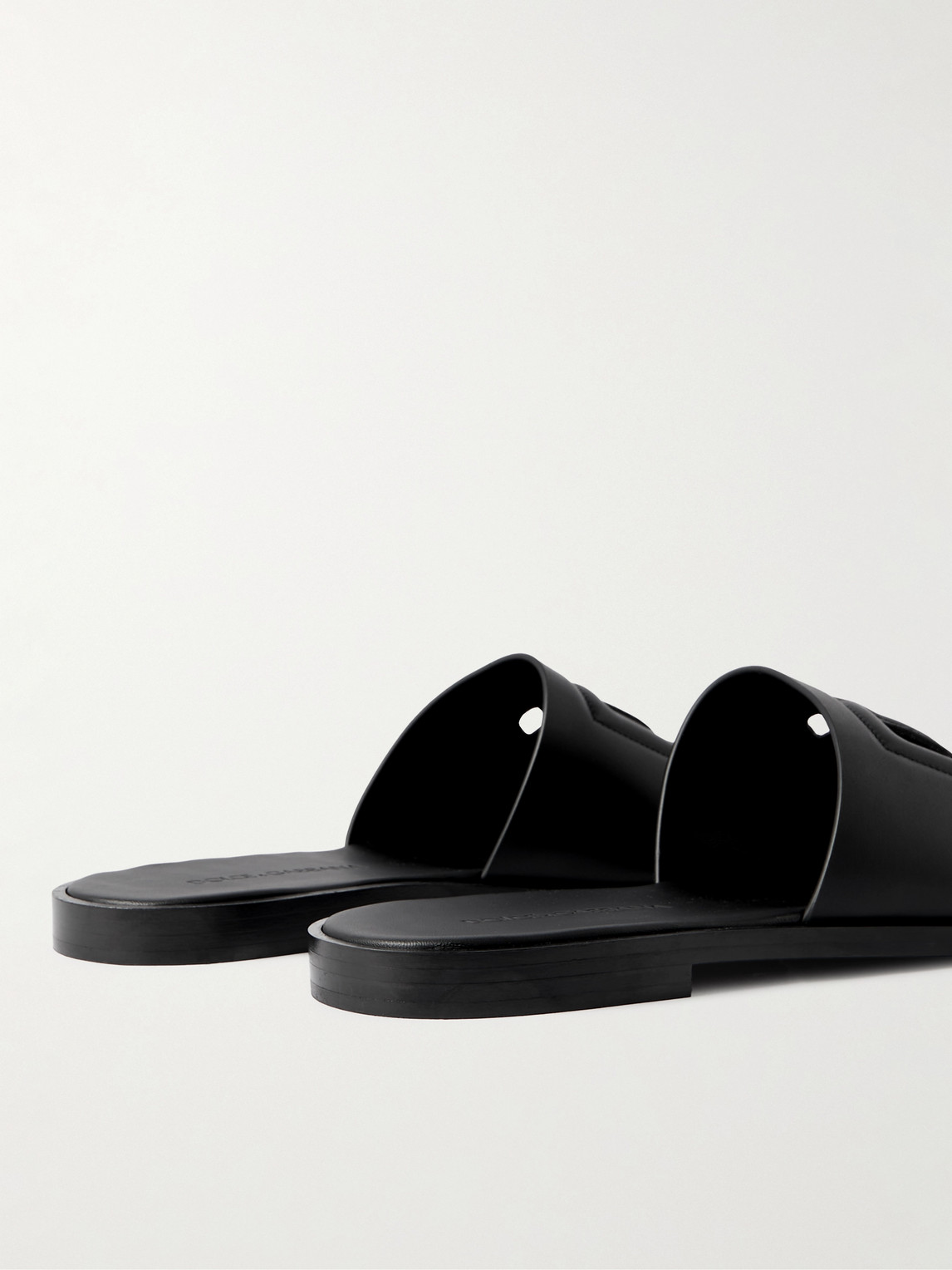 Dolce & Gabbana Logo-embossed Cutout Leather Slides In Black