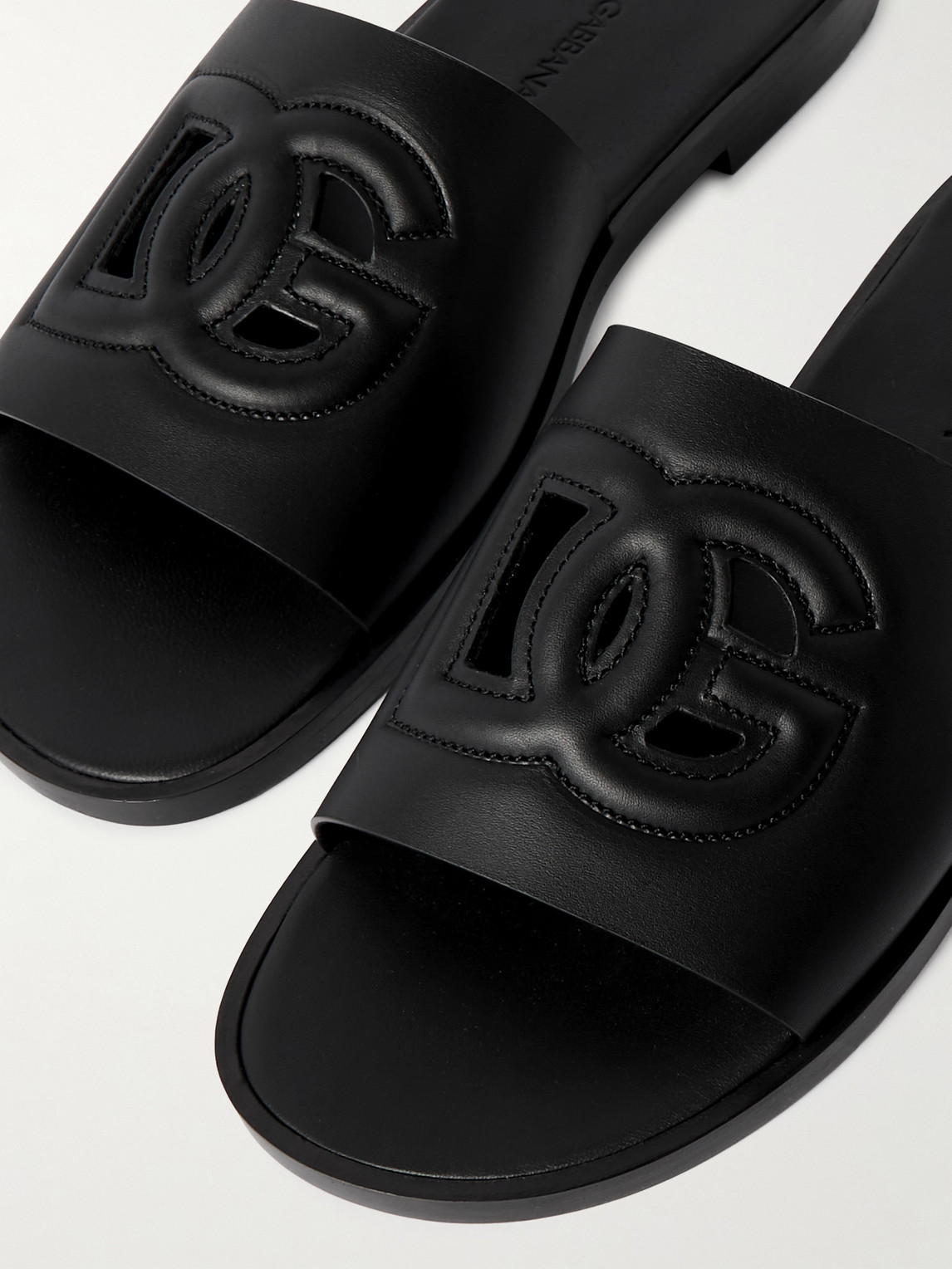 Dolce & Gabbana Logo-embossed Cutout Leather Slides In Black