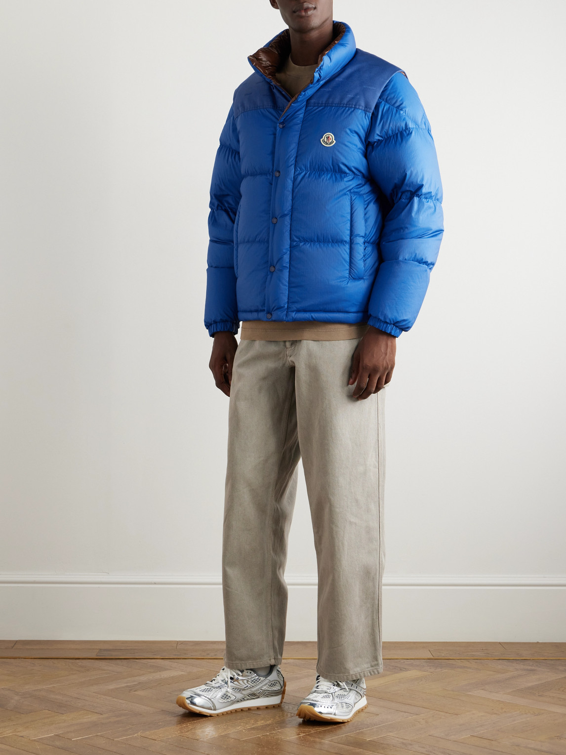 Moncler Reversible Convertible Canvas-trimmed Quilted Shell Down Jacket In Blue