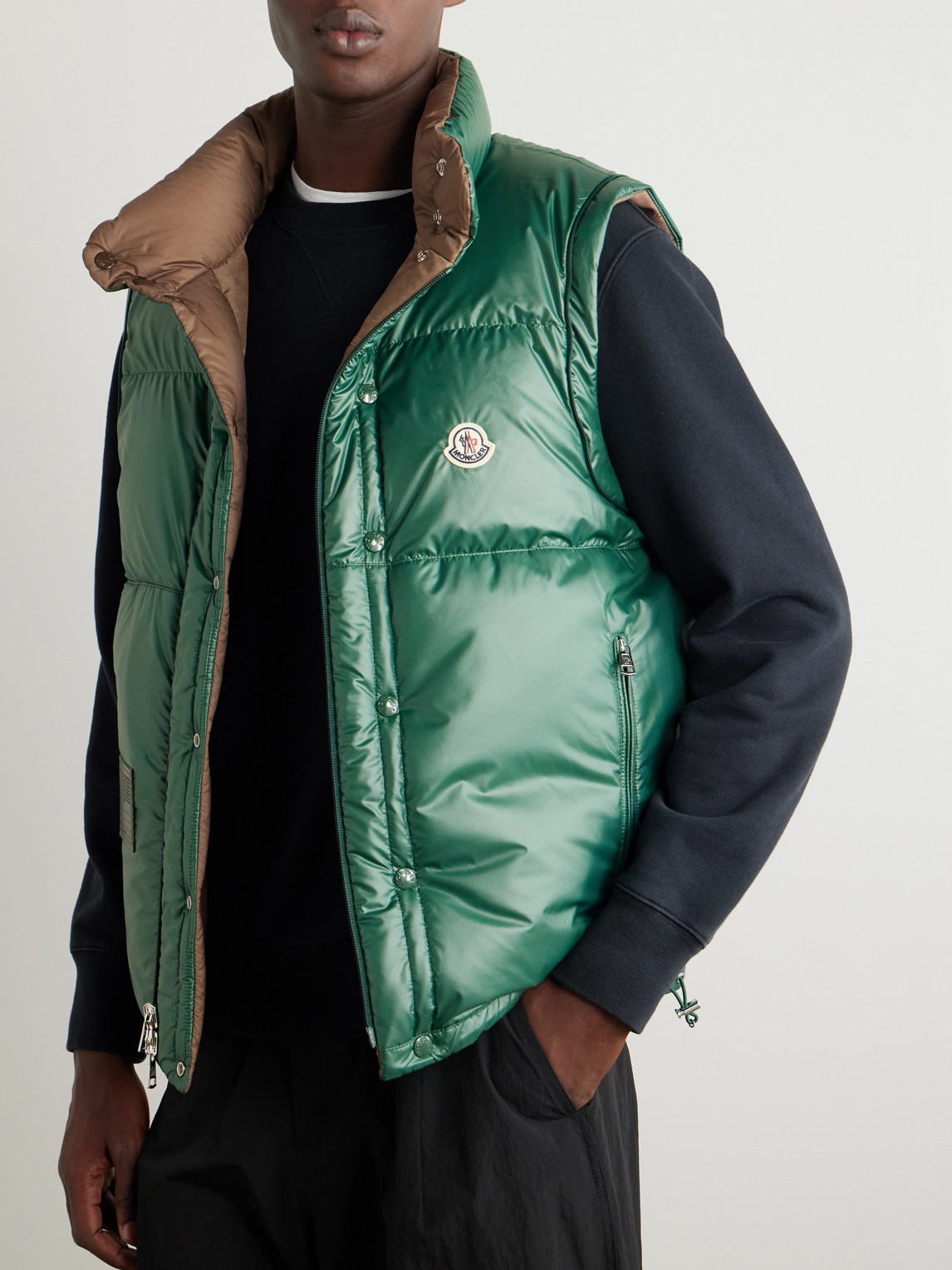 Moncler Reversible Convertible Canvas-trimmed Quilted Shell Moncler Reversible Convertible Canvas-trimmed Quilted Shell