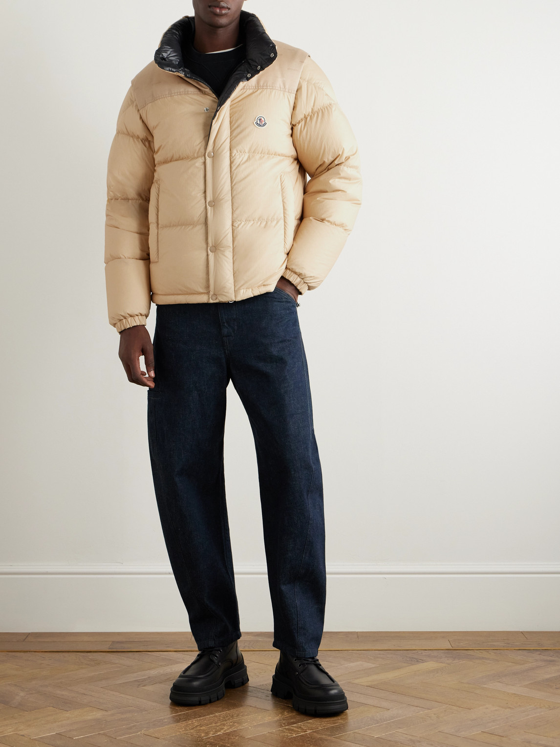 Moncler Reversible Convertible Canvas-trimmed Quilted Shell Down Jacket In Neutrals
