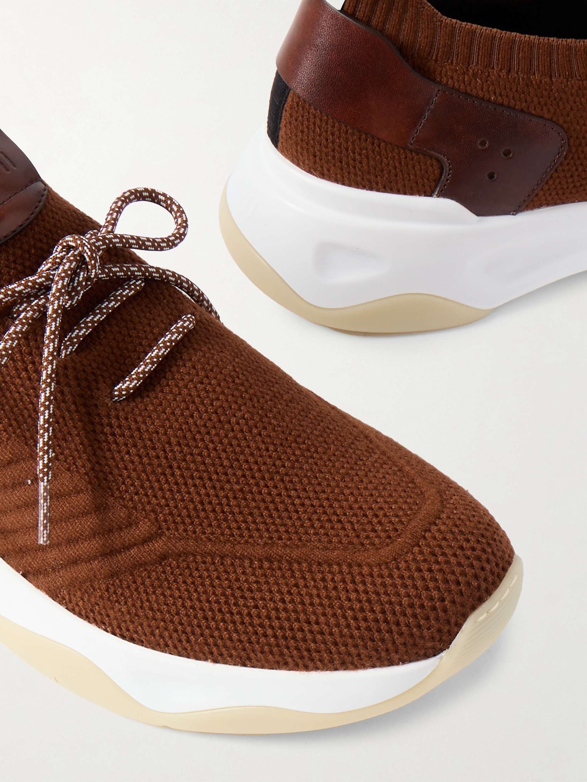 BERLUTI Shadow Venezia Leather-Trimmed Stretch-Knit Sneakers BERLUTI Shadow Venezia Leather-Trimmed Stretch-Knit Sneakers
