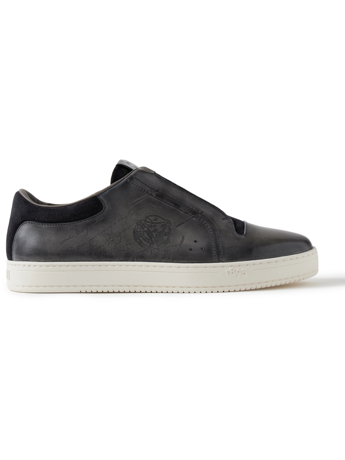 Berluti The Playtime Scritto Suede-trimmed Venezia Leather Sneakers In Gray