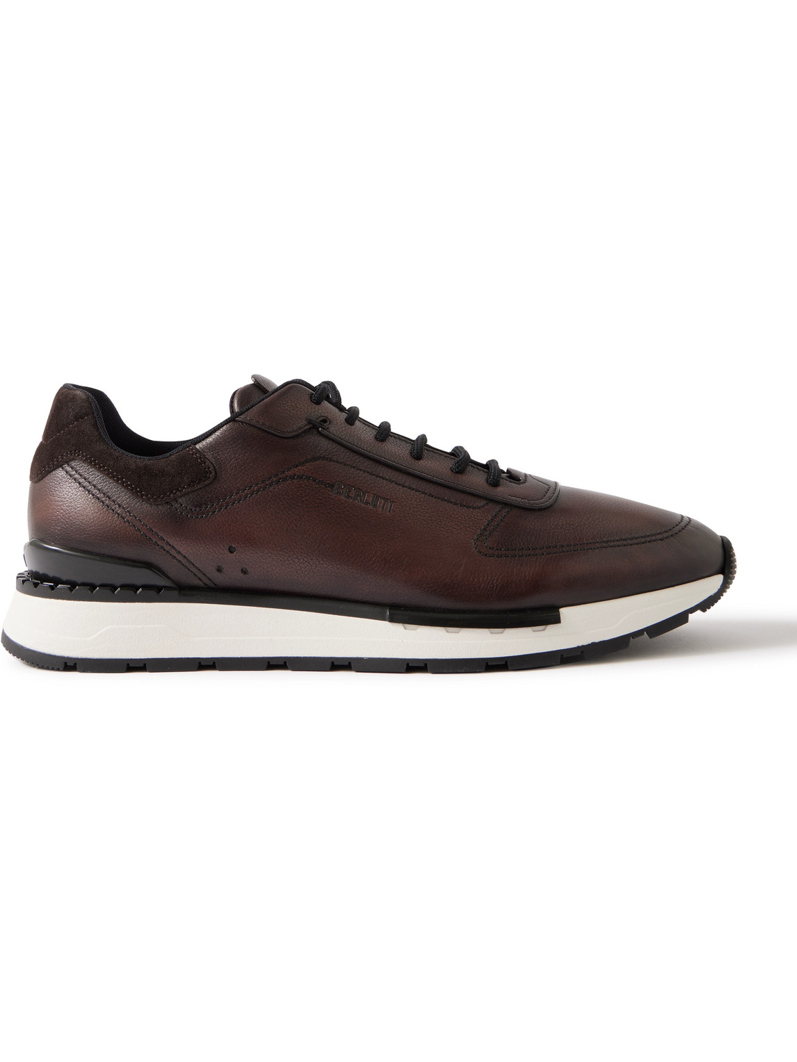 Berluti Fast Track Suede-trimmed Full-grain Venezia Softy Leather Sneakers In Brown