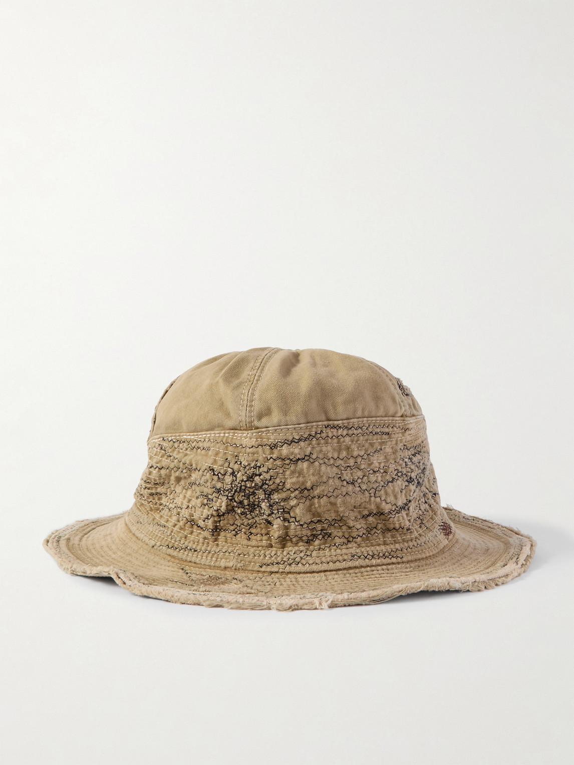 Kapital The Old Man And The Sea Buckled Distressed Cotton-twill Bucket Hat In Neutrals