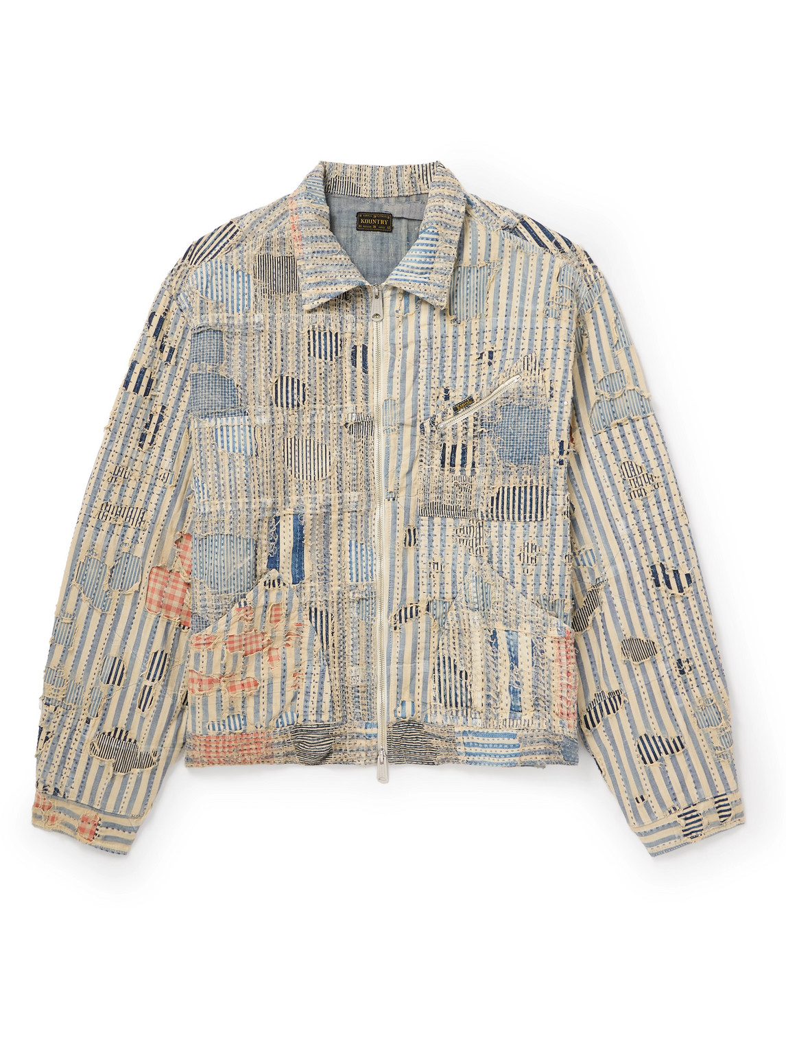 Liberty Distressed Embroidered Striped Cotton-Blend Blouson Jacket