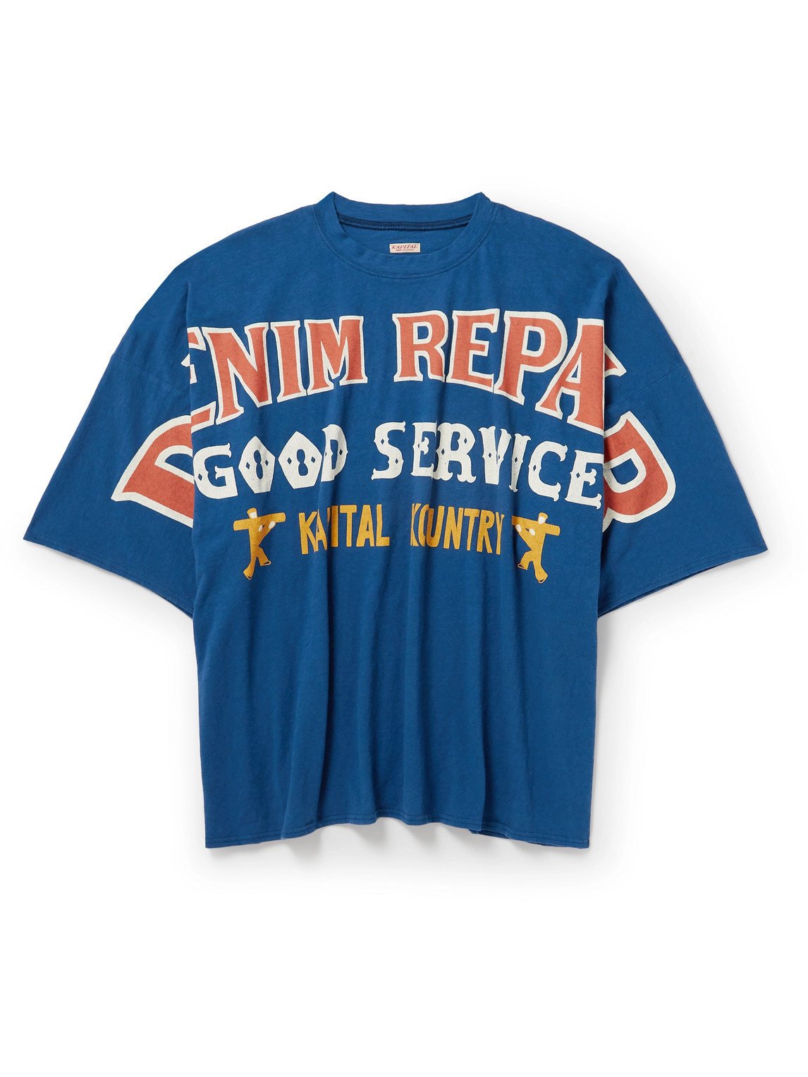 Kapital Denim Repair Oversized Printed Cotton-jersey T-shirt In Blue