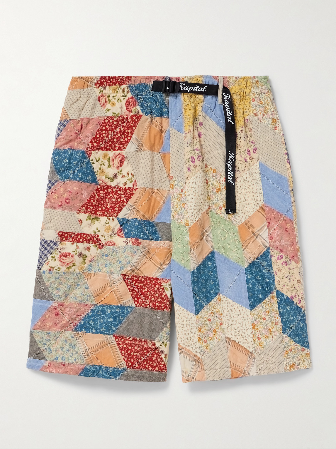 KAPITAL Easy Straight-Leg Quilted Patchwork Cotton and Linen-Blend Shorts - Men