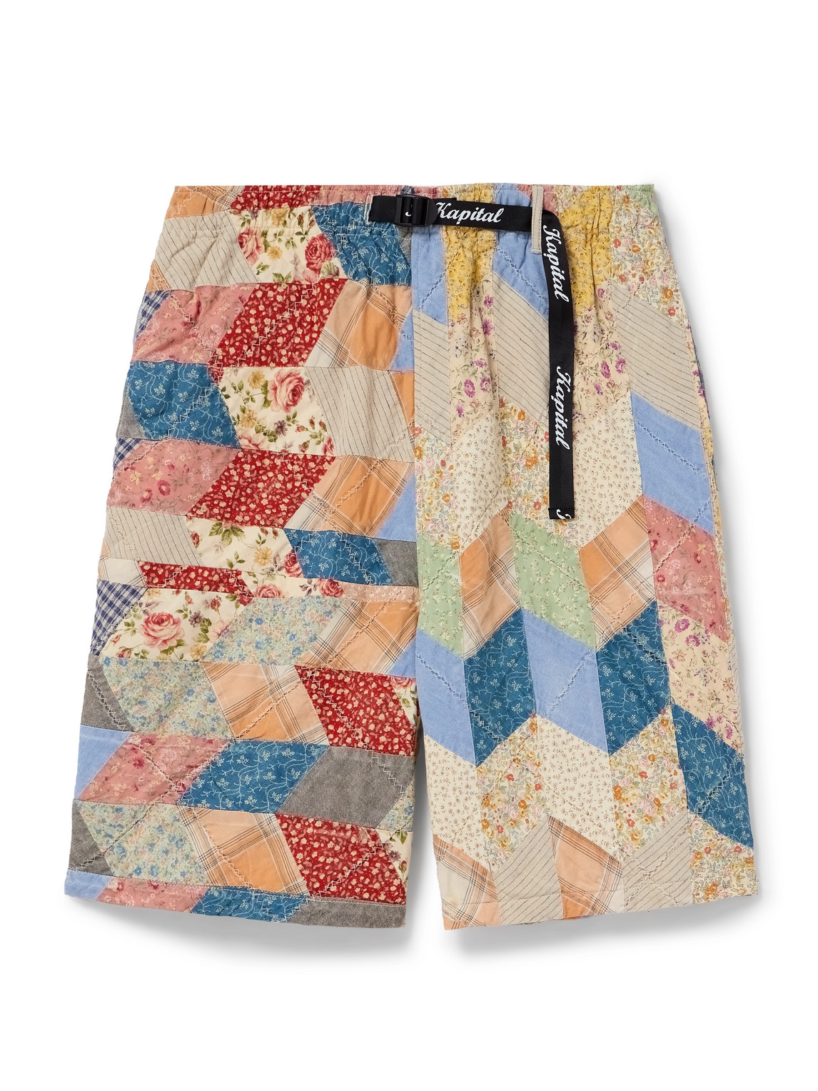 Kapital Easy Straight-leg Quilted Patchwork Cotton And Linen-blend Shorts In Neutrals