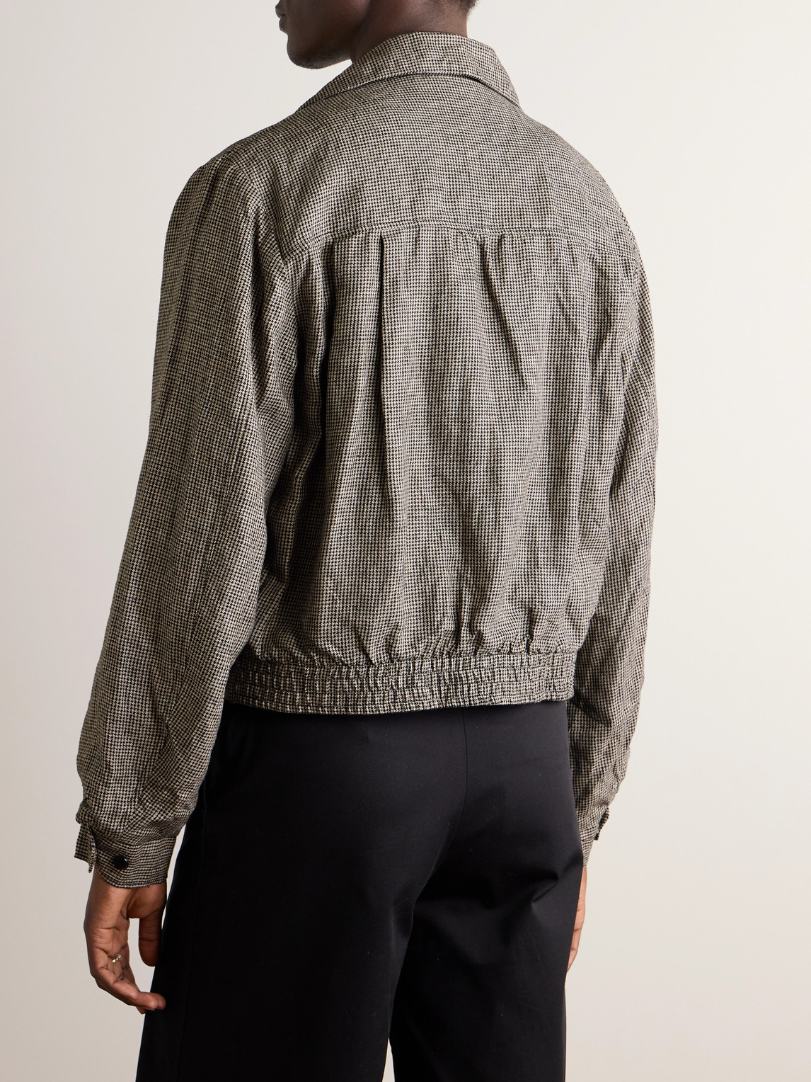 Shop Kapital Houndstooth Linen Blouson Jacket In Brown