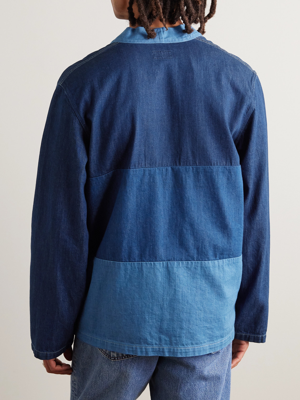 Shop Kapital Kakashi Patchwork Denim Jacket In Blue