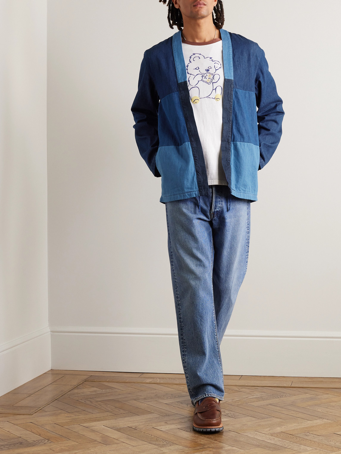 Shop Kapital Kakashi Patchwork Denim Jacket In Blue