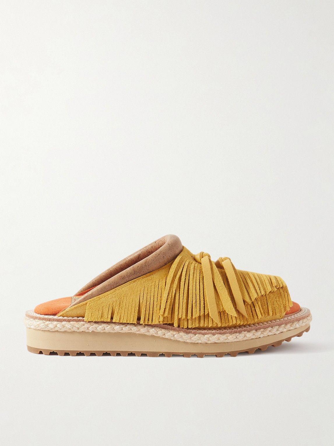 KAPITAL Pueblo Rain Leather-Trimmed Fringed Suede Sandals - Men