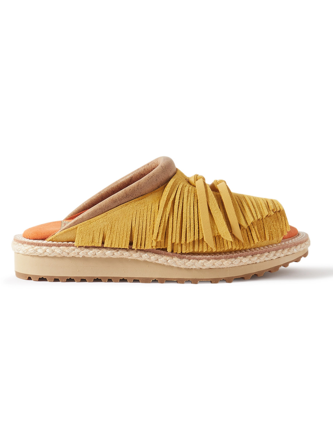 Kapital Pueblo Rain Leather-trimmed Fringed Suede Sandals In Yellow