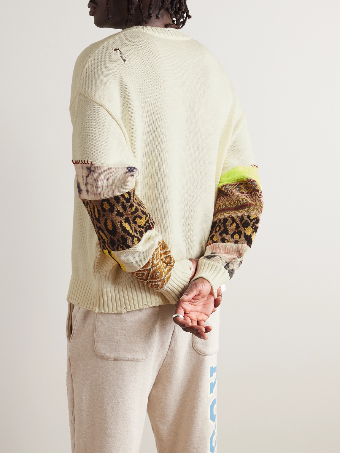 Shop Kapital 5g Distressed Jacquard-knit Sweater In Neutrals