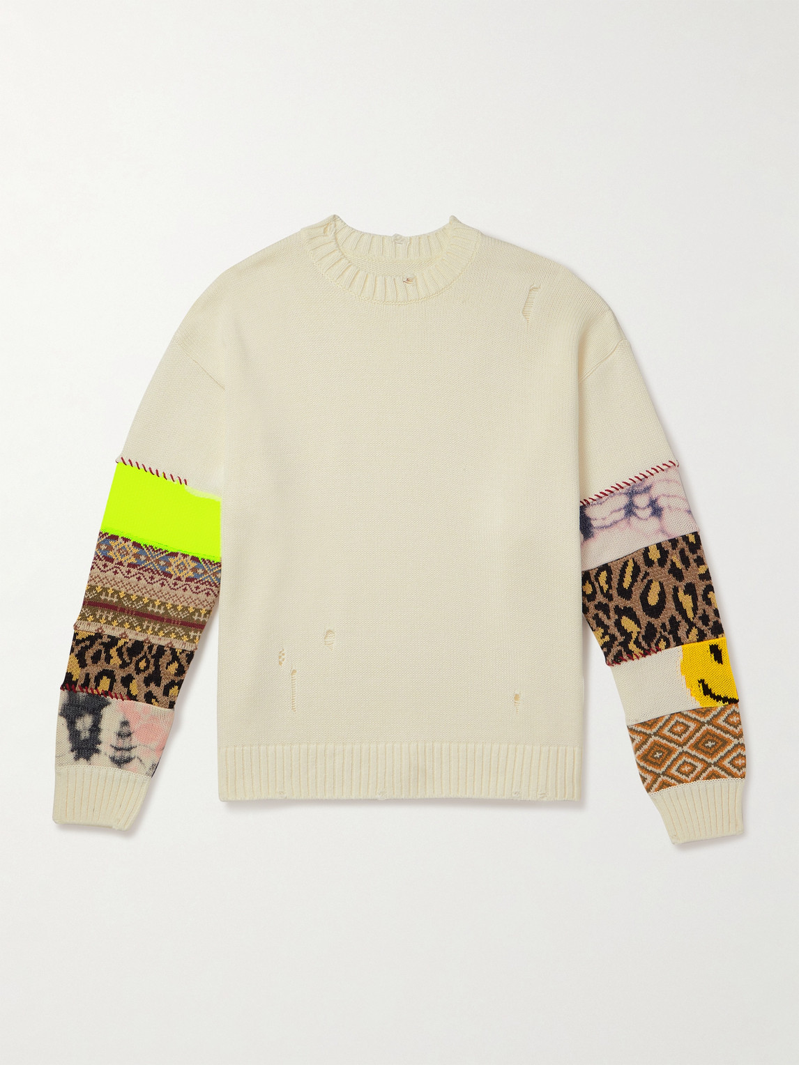 KAPITAL 5G Distressed Jacquard-Knit Sweater - Men