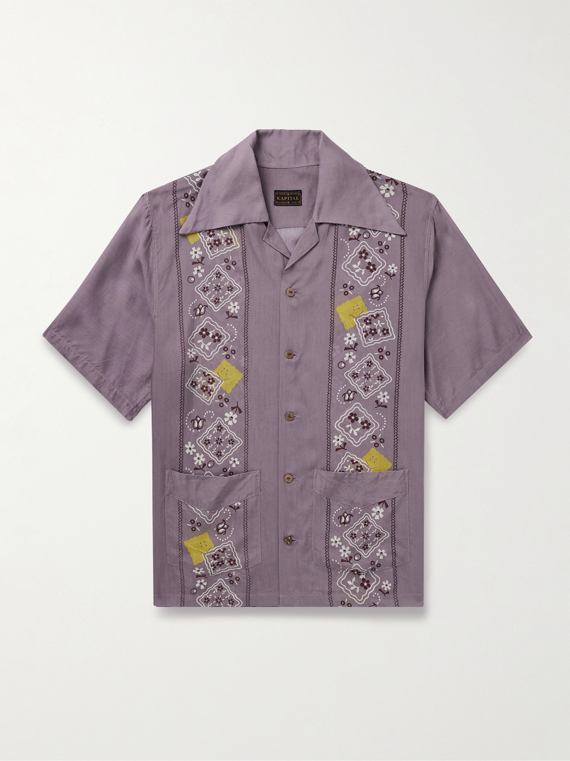 Kapital Peckish Rainbowy Wrangle Camp-collar Printed Voile Shirt In Purple