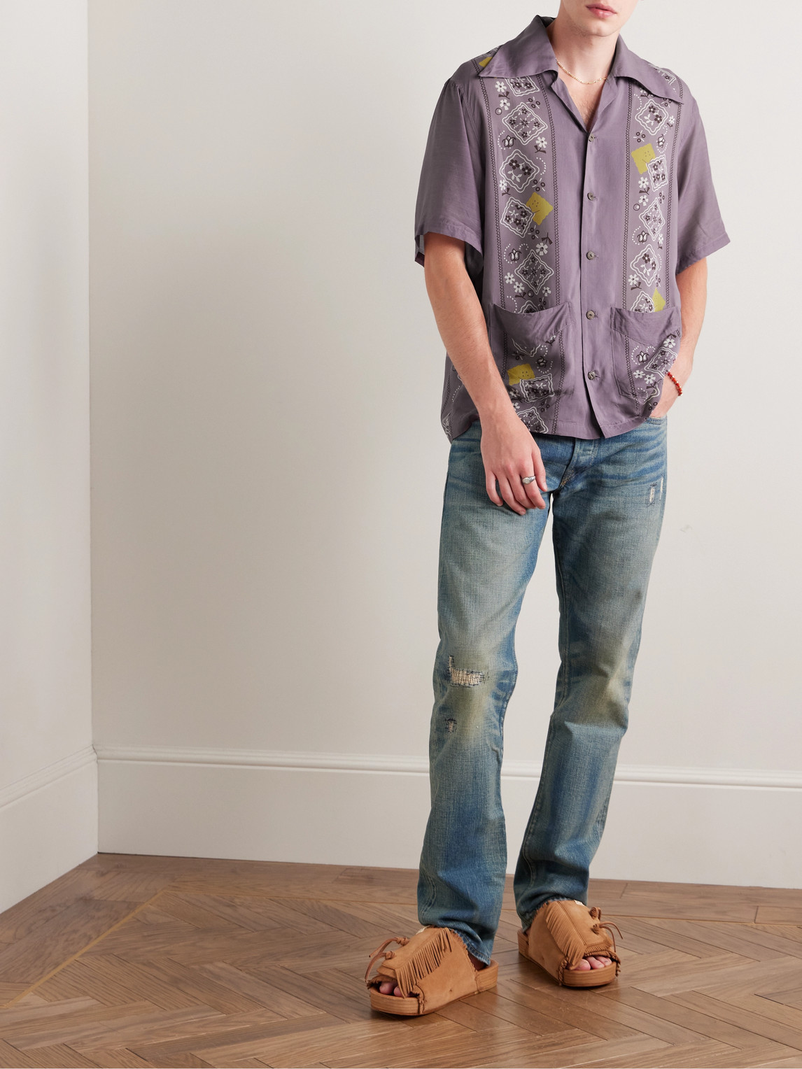 KAPITAL PECKISH RAINBOWY WRANGLE CAMP-COLLAR PRINTED VOILE SHIRT