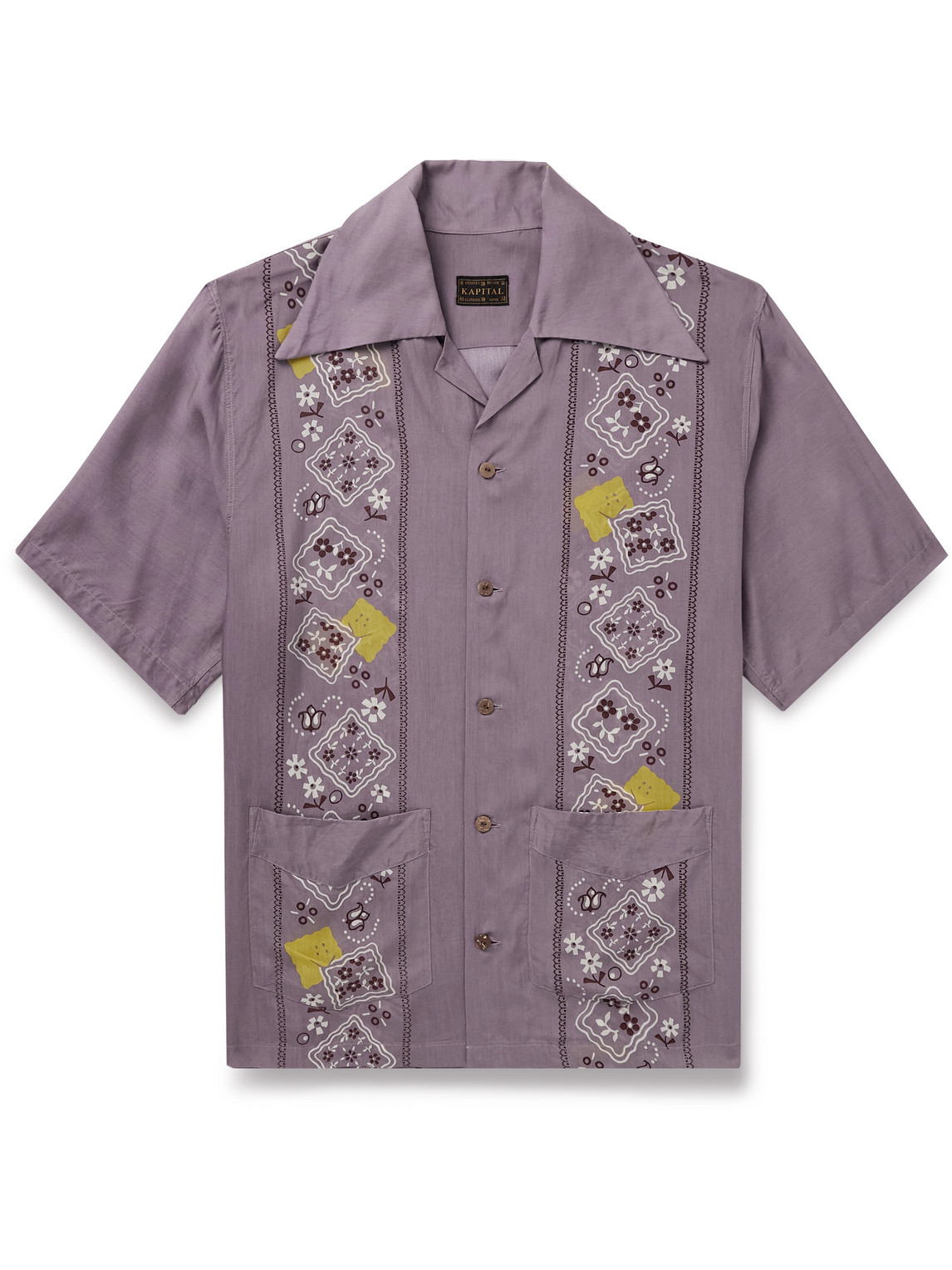 Kapital Peckish Rainbowy Wrangle Camp-collar Printed Voile Shirt In Purple