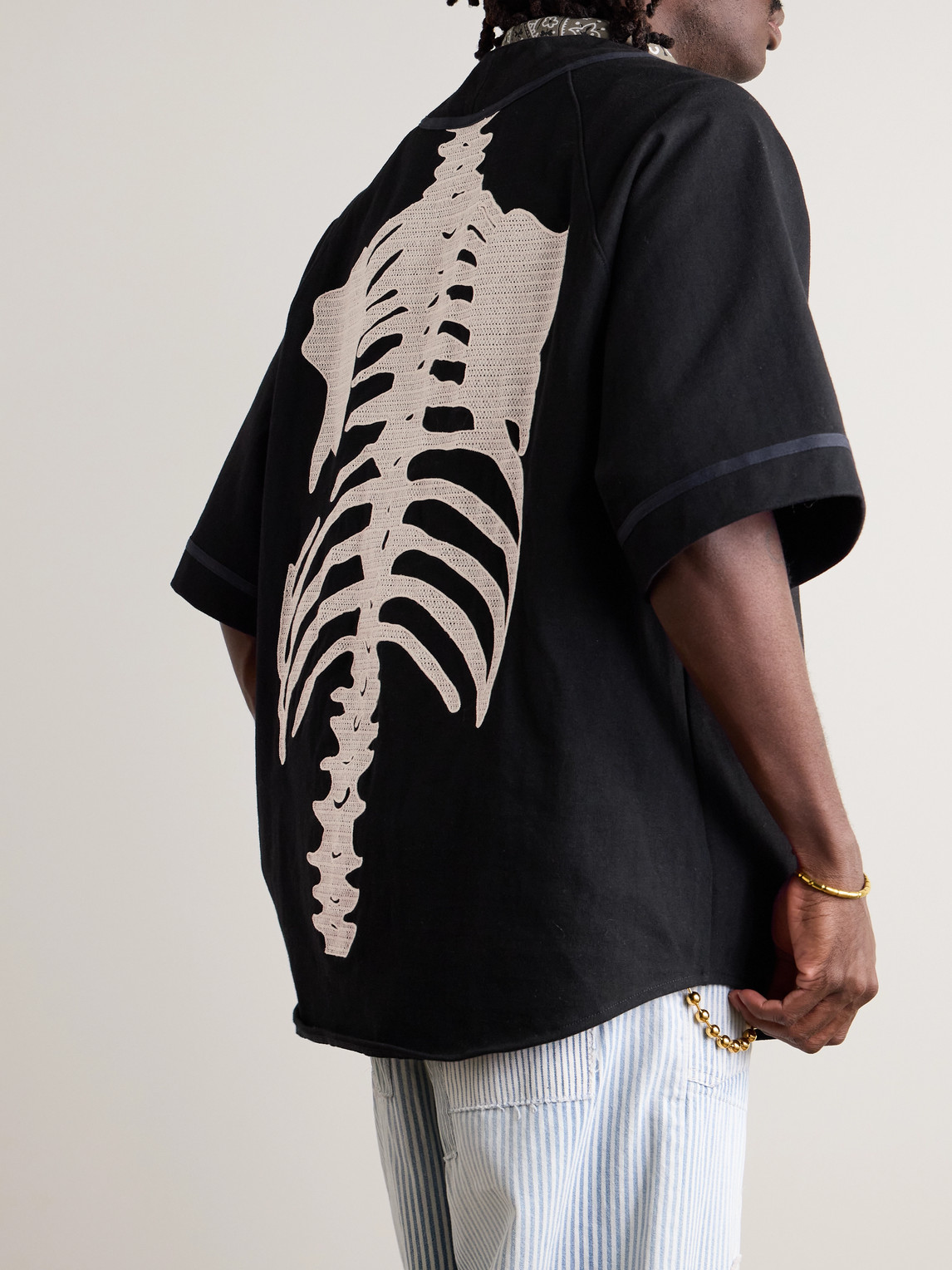 KAPITAL OVERSIZED LOGO-APPLIQUÉD COTTON-JERSEY SHIRT