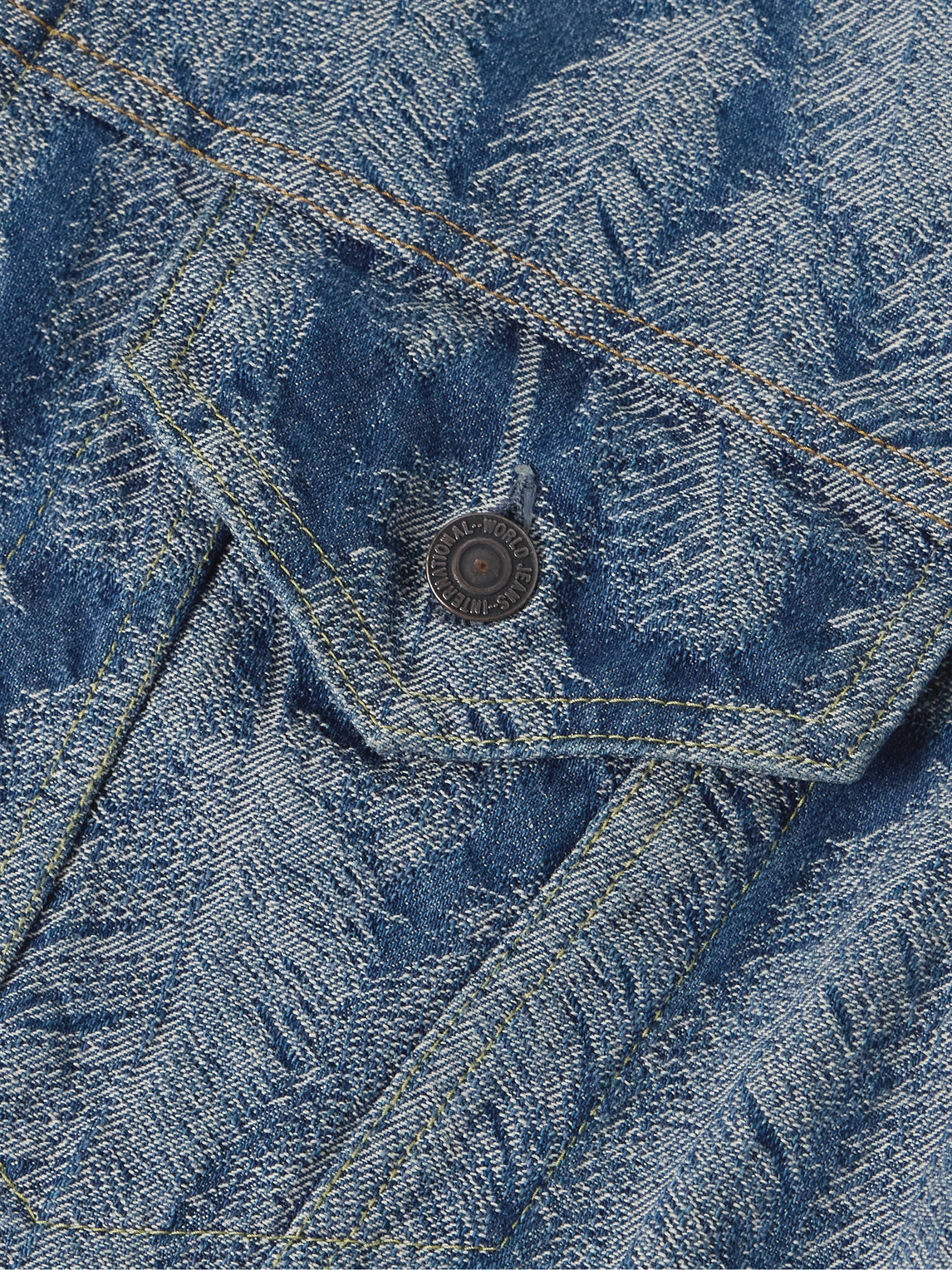 Shop Kapital Magpie Distressed Denim-jacquard Jacket In Blue