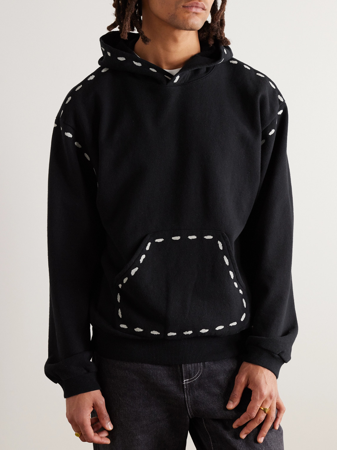 Shop Kapital Marionette Printed Cotton-jersey Hoodie In Black