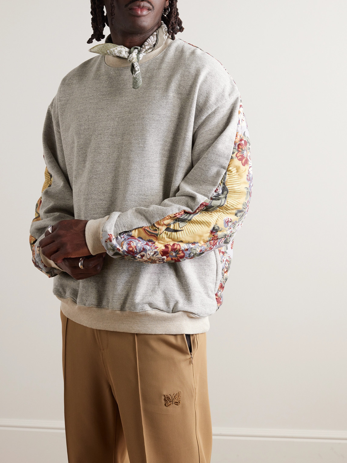 Shop Kapital Peckish Maria Cotton-jersey And Quilted Shell Sweatshirt In Gray