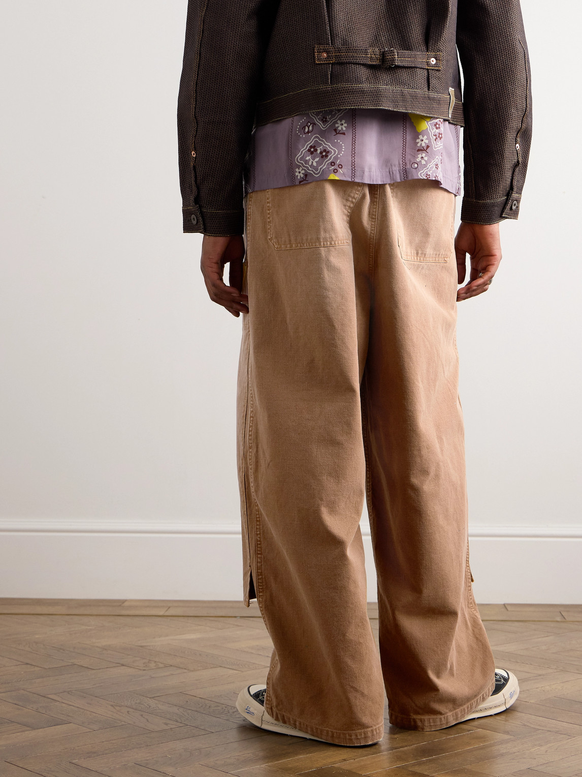 Shop Kapital Wide-leg Appliquéd Distressed Panelled Jeans In Brown