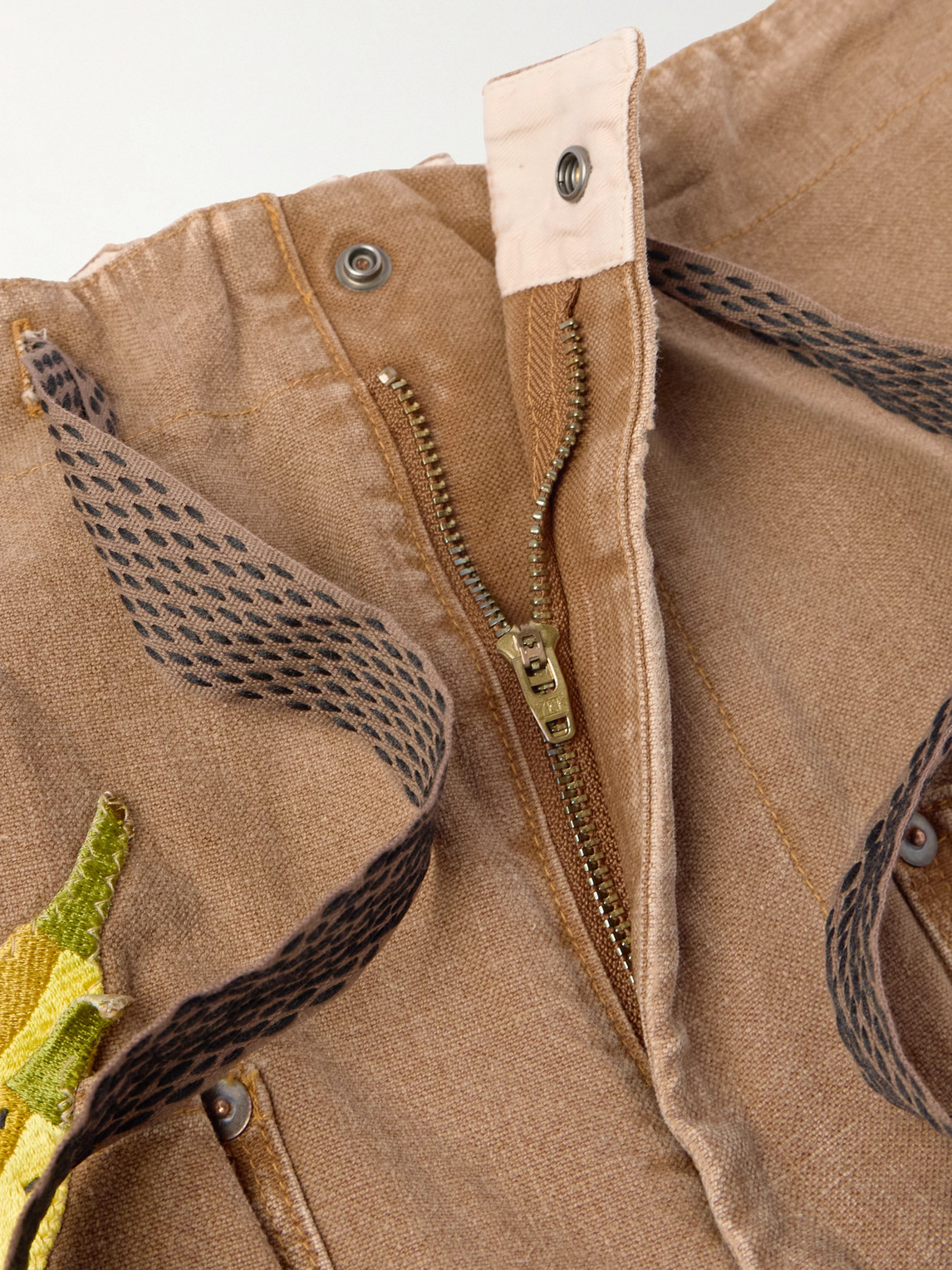 Shop Kapital Wide-leg Appliquéd Distressed Panelled Jeans In Brown