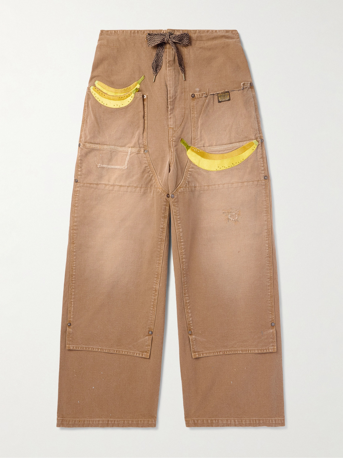 Kapital Wide-leg Appliquéd Distressed Panelled Jeans In Brown