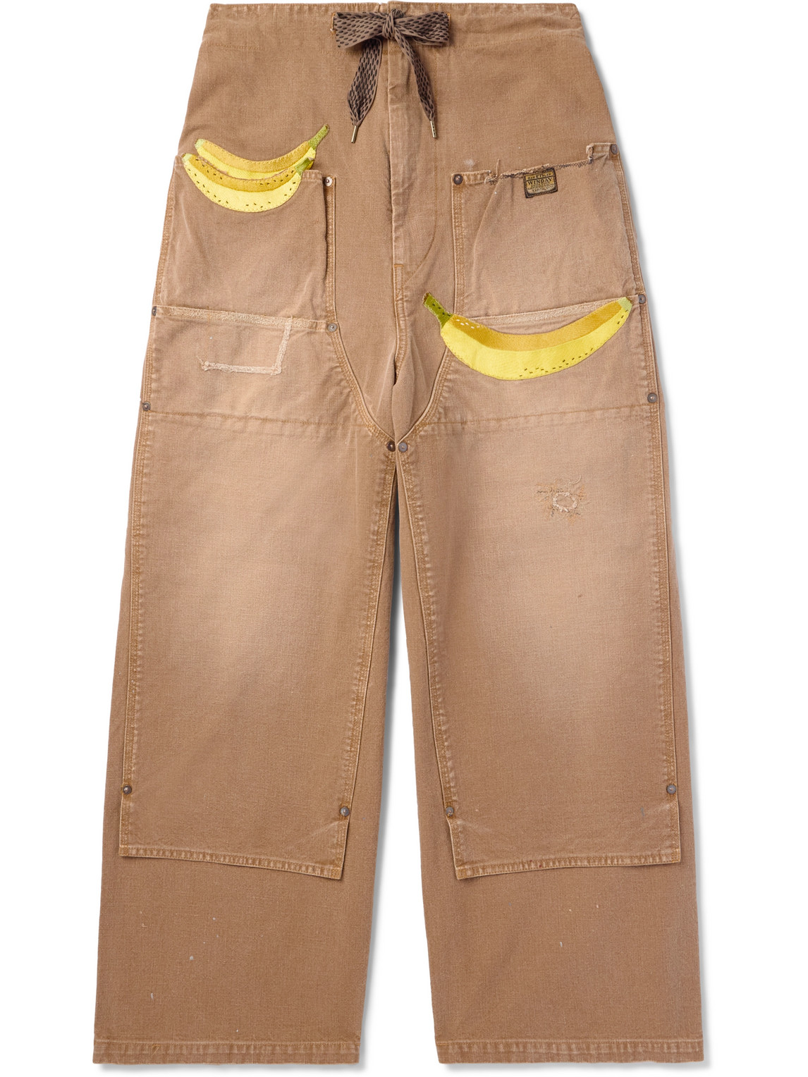 Kapital Wide-leg Appliquéd Distressed Panelled Jeans In Brown