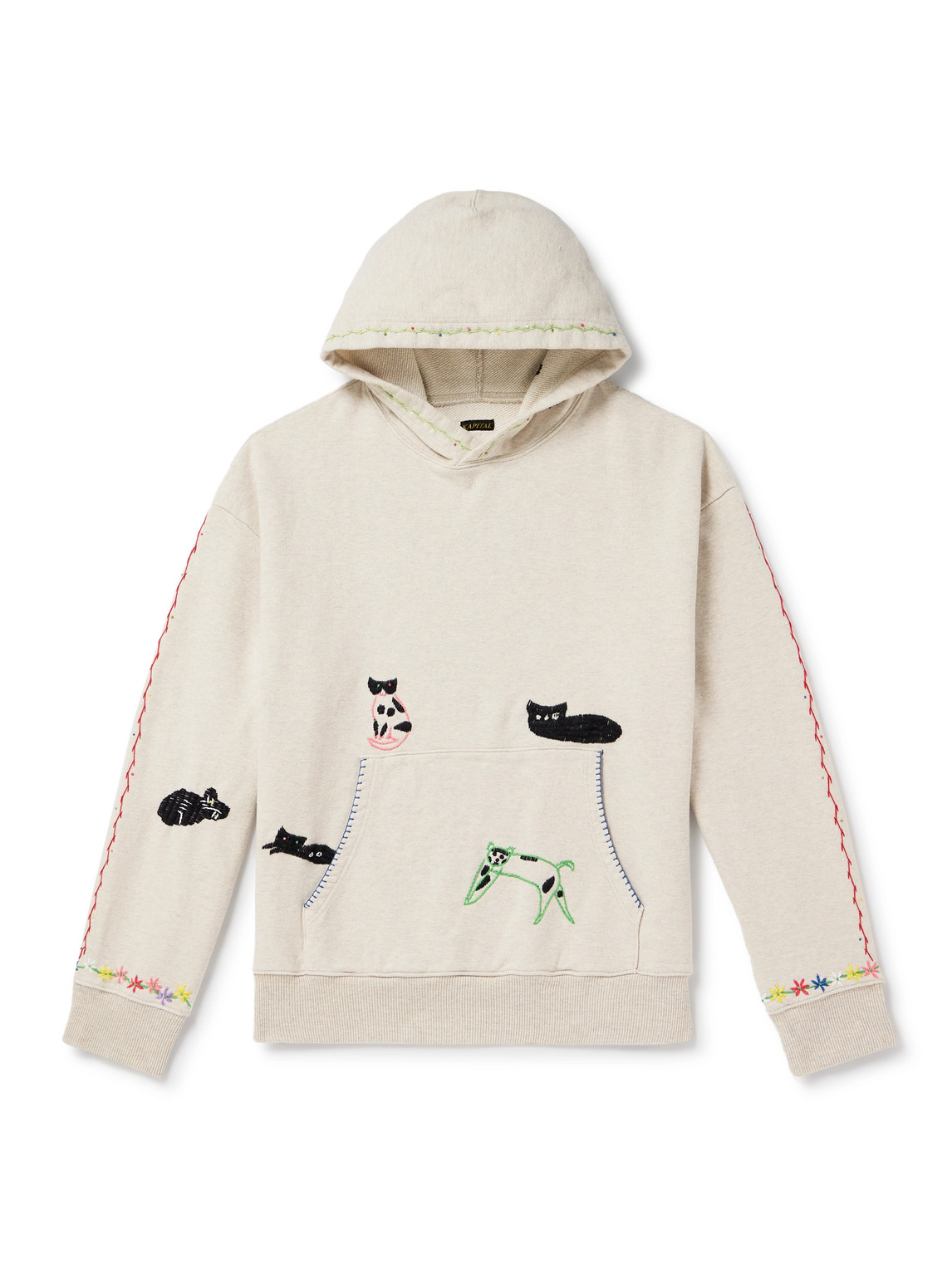 Kapital Embroidered Cotton-jersey Hoodie In Neutrals