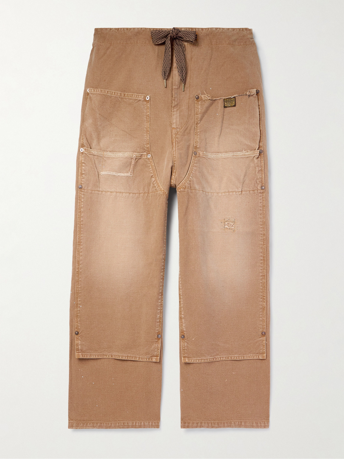 Kapital Farmer Wide-leg Logo-appliquéd Distressed Cotton Trousers In Brown