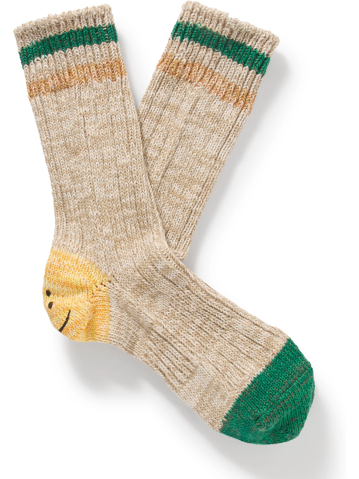 Shop Kapital Intarsia Cotton And Hemp-blend Socks In Neutrals