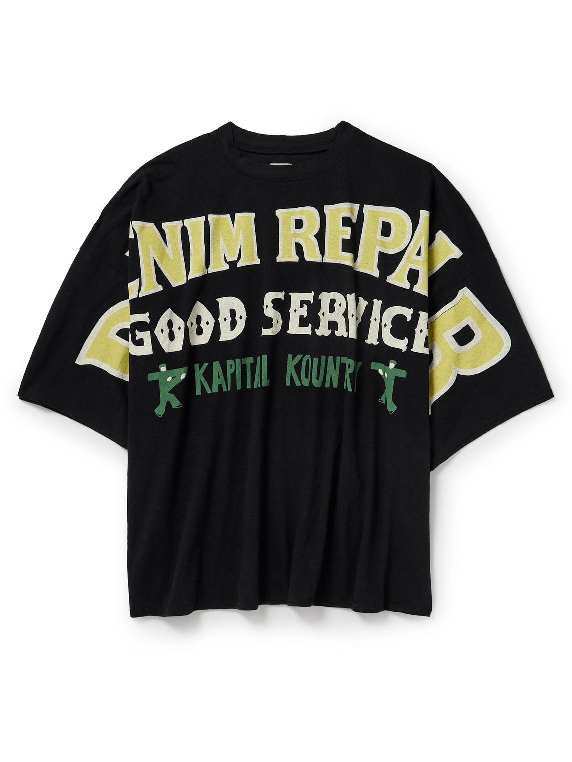 Kapital Denim Repair Oversized Printed Cotton-jersey T-shirt In Black