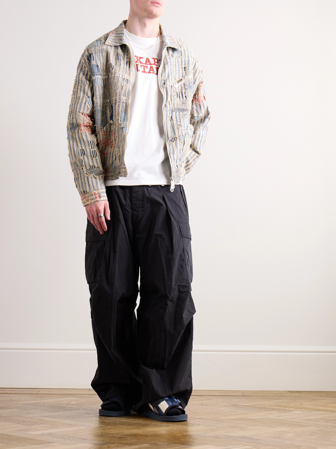 KAPITAL JUMBO WIDE-LEG COTTON-BLEND RIPSTOP CARGO TROUSERS